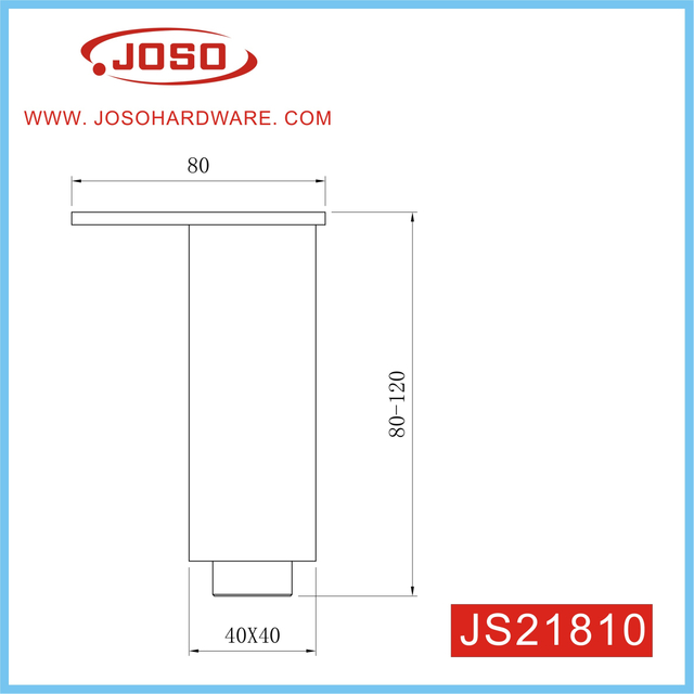 Perna de gabinete quadrada dourada ajustável para quarto